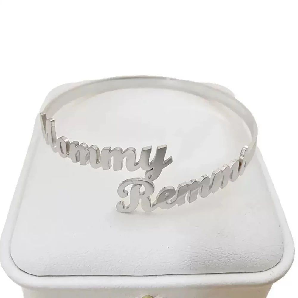 Customized Name Women's Bracelet Stainless Steel Open Bracelet Personalized Double Name Couple Bracelet Christmas Jewelry Gift