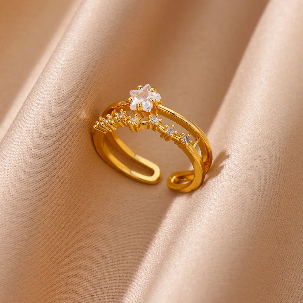 Snowgold White Star Ring